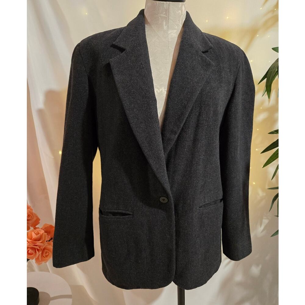 Vtg J Crew Wool Cashmere One Button Blazer Jacket Womens Size 4 Gray Academia